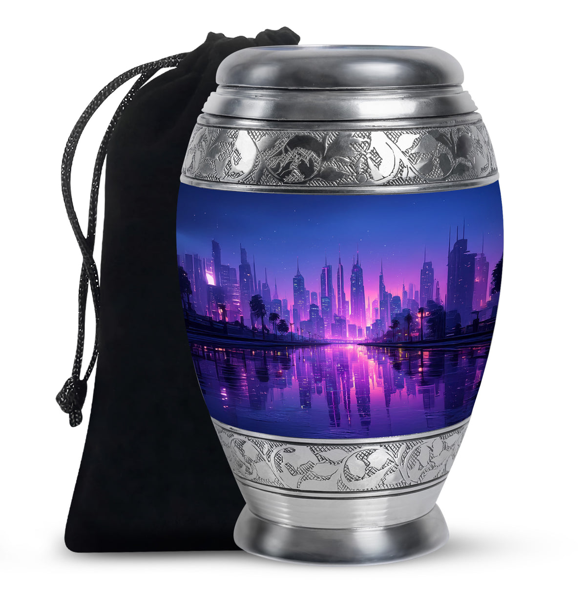Elegant Blue Cityscape Urn - Unique Decorative Urns For Human Ashes