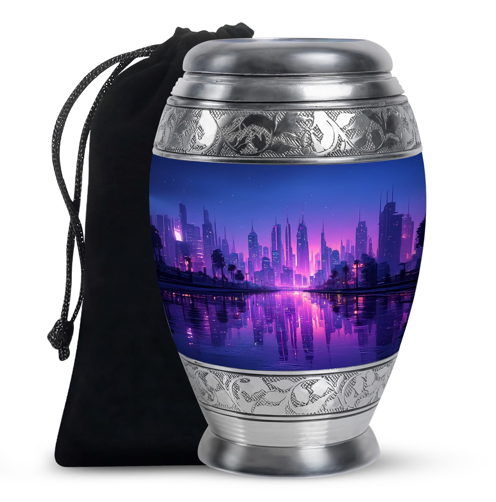 Elegant Blue Cityscape Urn - Unique Decorative Urns For Human Ashes