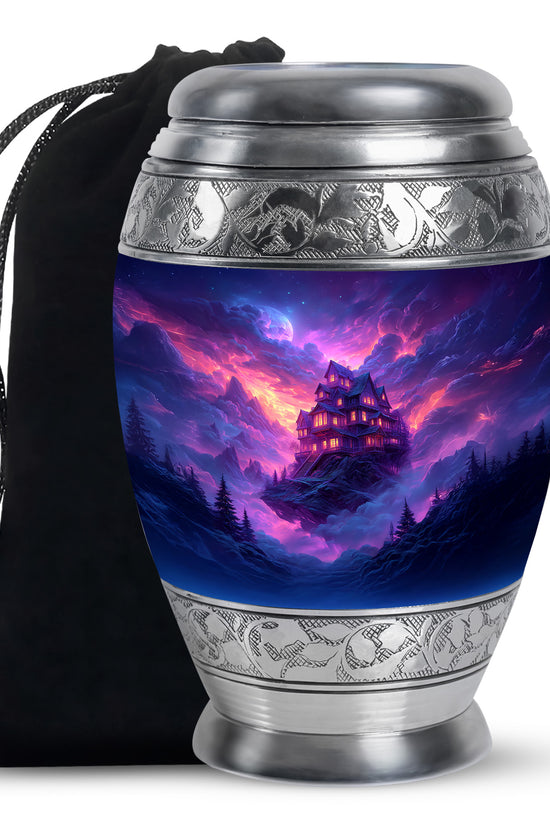 Fantasy Castle Cremation Urn – Blue Artistic Memorial Urn For Ashes