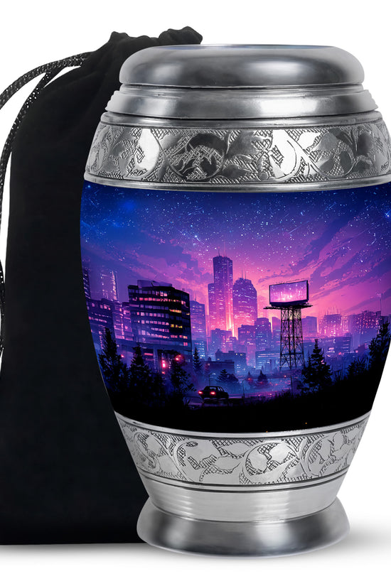 Night CityScape Scenic Urn - Unique Memorial Tribute Urns For Ashes