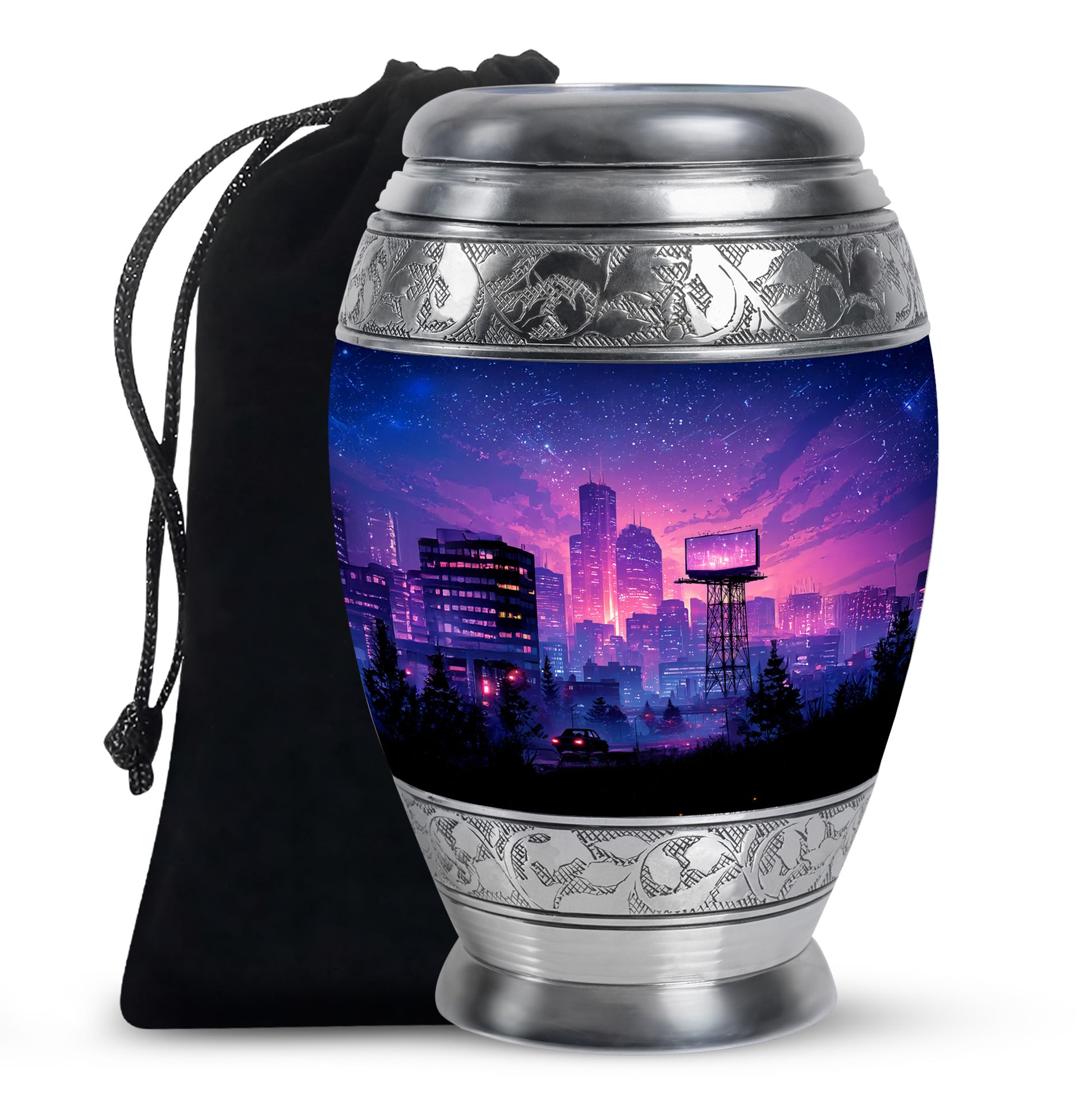 Night CityScape Scenic Urn - Unique Memorial Tribute Urns For Ashes