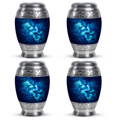 Calming Blue Blue Cremation Urn urn with complimentary velvet bag - royal blue engraving with decorative scrollwork - 10 inch aluminum urn for cremated remains