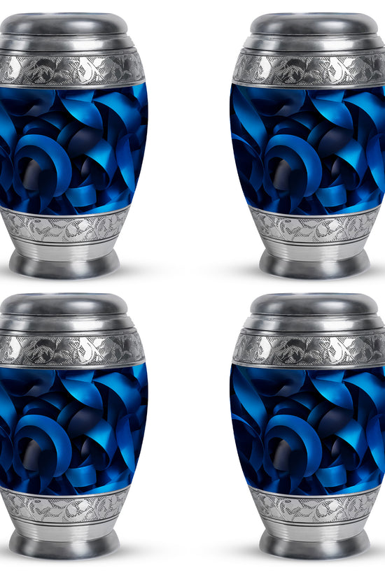 Midnight Black Blue Cremation Urn urn with complimentary velvet bag - royal blue engraving with decorative scrollwork - 10 inch aluminum urn for cremated remains