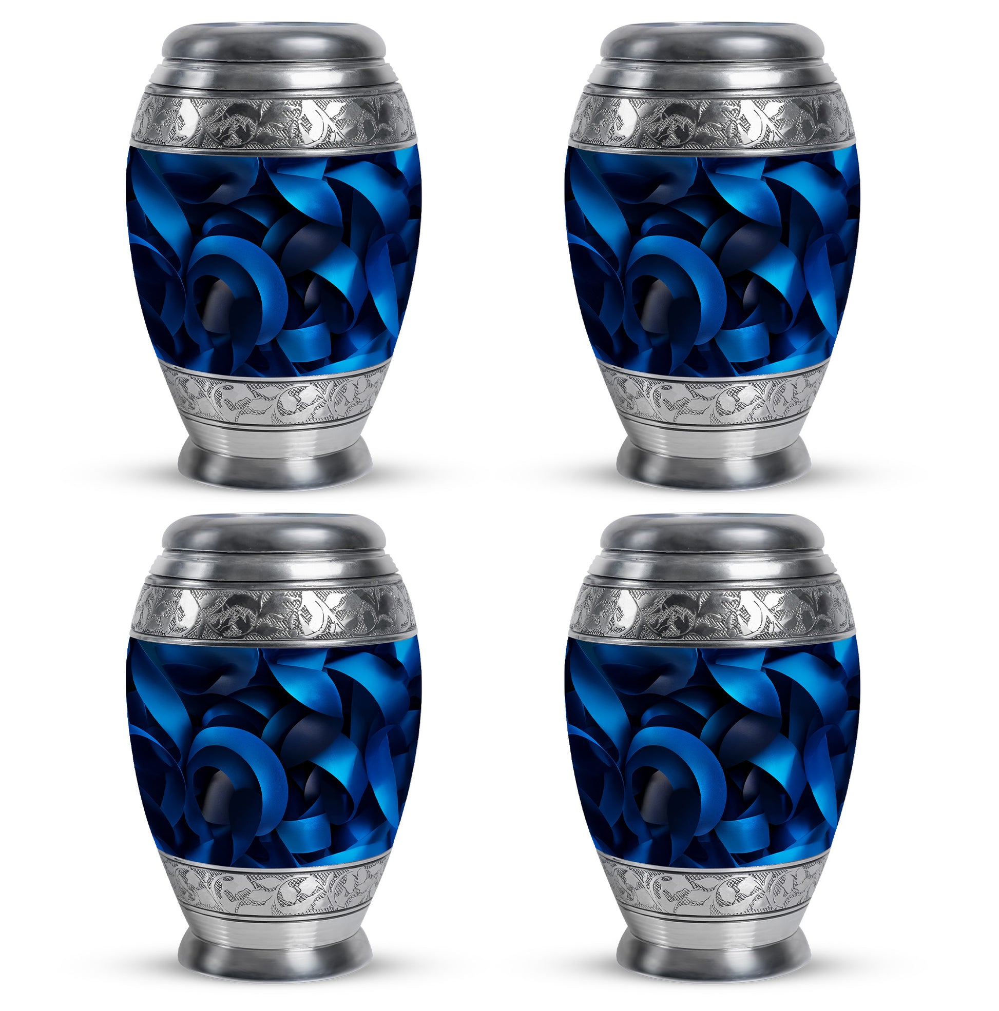 Midnight Black Blue Cremation Urn urn with complimentary velvet bag - royal blue engraving with decorative scrollwork - 10 inch aluminum urn for cremated remains