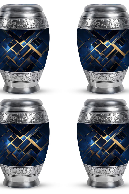 Sky Blue Blue Cremation Urn urn with complimentary velvet bag - ornate monarch-style blue relief on brushed aluminum - 10 inch aluminum urn for cremated remains
