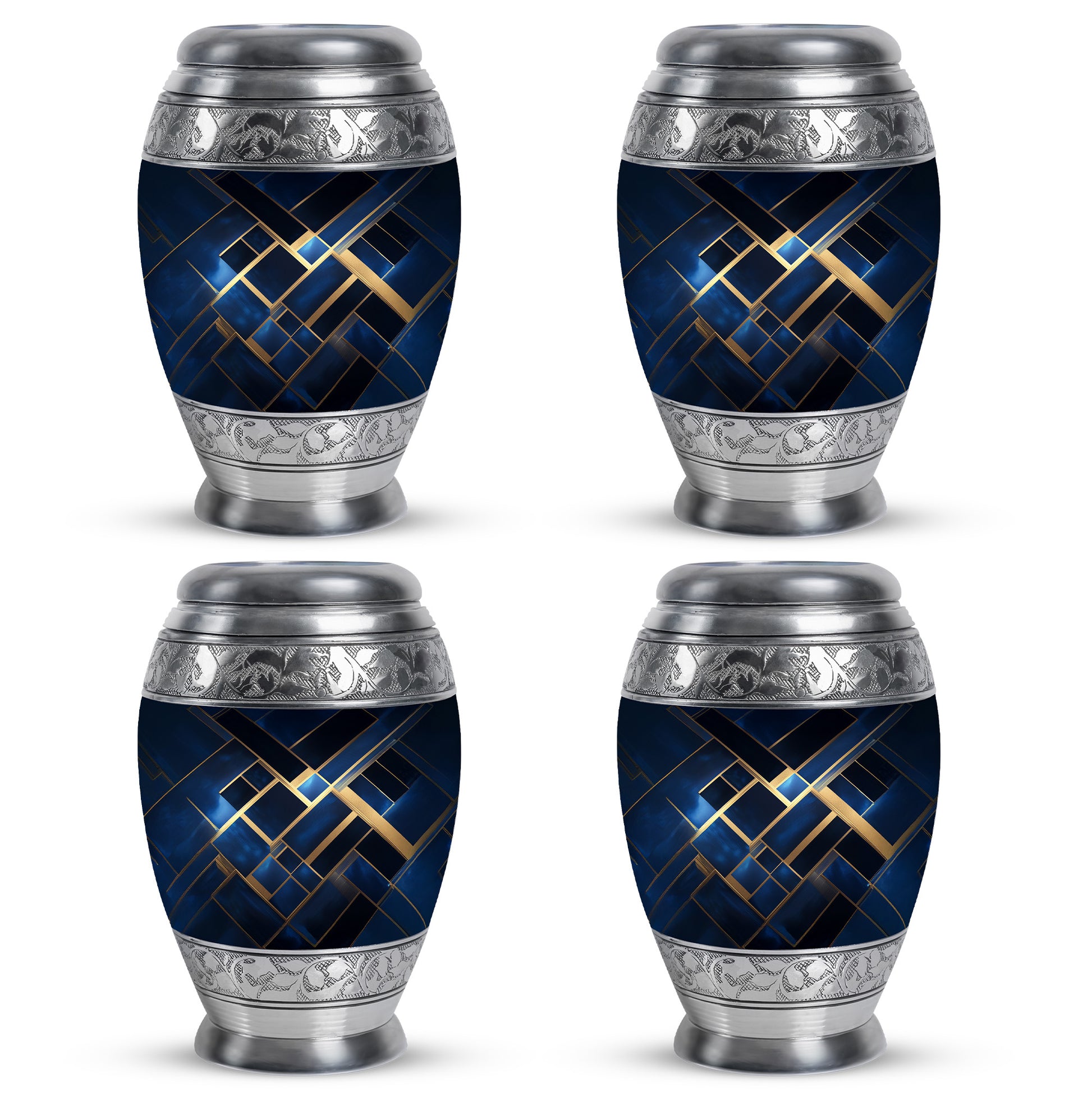 Sky Blue Blue Cremation Urn urn with complimentary velvet bag - ornate monarch-style blue relief on brushed aluminum - 10 inch aluminum urn for cremated remains