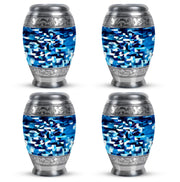 Steel Blue Blue Cremation Urn urn with complimentary velvet bag - majestic blue pattern with filigree border - 10 inch aluminum urn for cremated remains