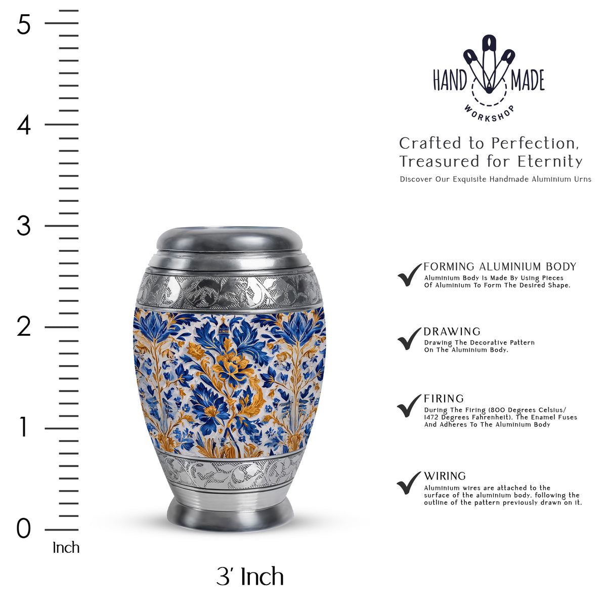 Mist Gray Blue Cremation Urn lifestyle display on memorial shelf - regal blue design with crown-inspired accents - mini keepsake memorial for portion of cremation ashes