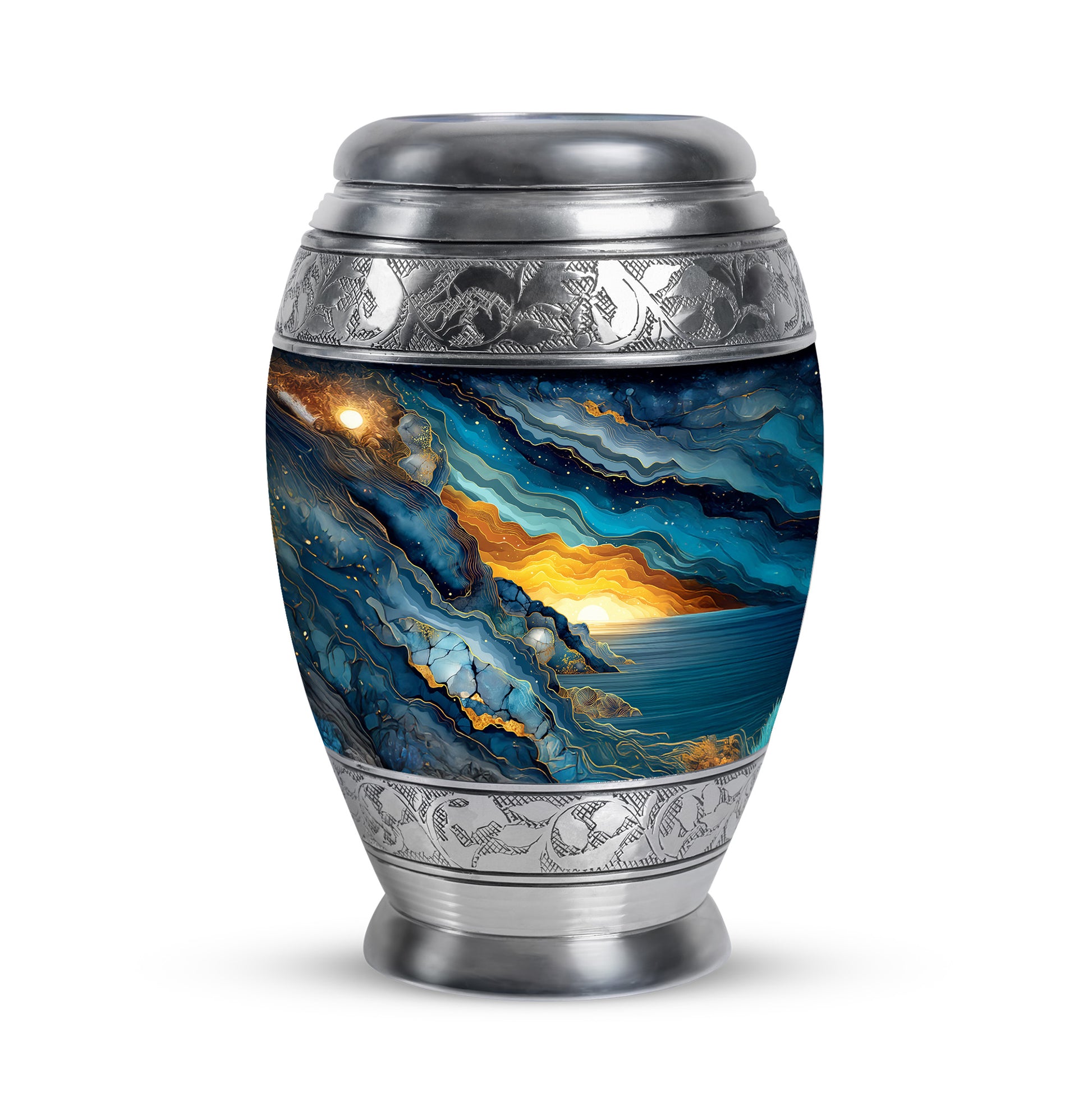 Personalized Magnificent Blue Cremation Urns - Blue 10-inch, 200 cu in - Karyliz
