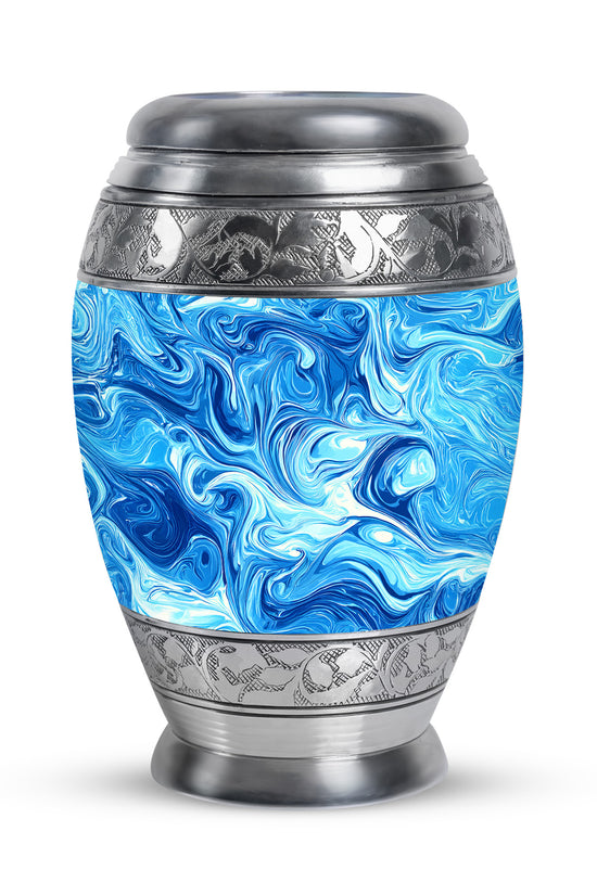 Personalized Blue Steadfast Blue Cremation Urns for Human Ashes - 10-inch, 200 cu in - Karyliz