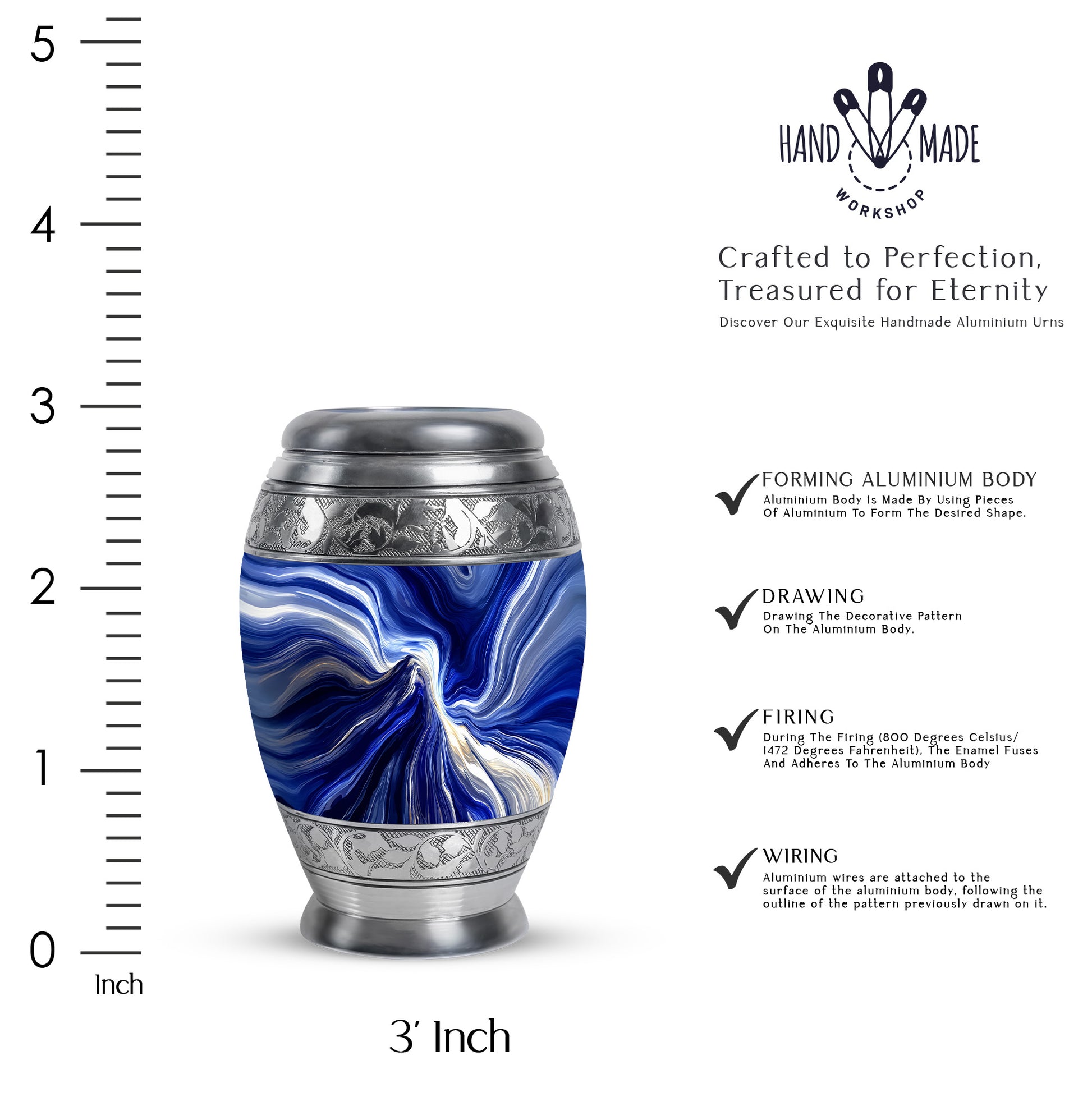 Celestial Blue Blue Cremation Urn lifestyle display on memorial shelf - regal blue design with crown-inspired accents - mini keepsake memorial for portion of cremation ashes