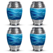 Steel Blue Blue Cremation Urn urn with complimentary velvet bag - majestic blue pattern with filigree border - 10 inch aluminum urn for cremated remains
