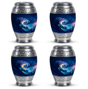 Celestial Blue Blue Cremation Urn urn with complimentary velvet bag - ornate monarch-style blue relief on brushed aluminum - 10 inch aluminum urn for cremated remains