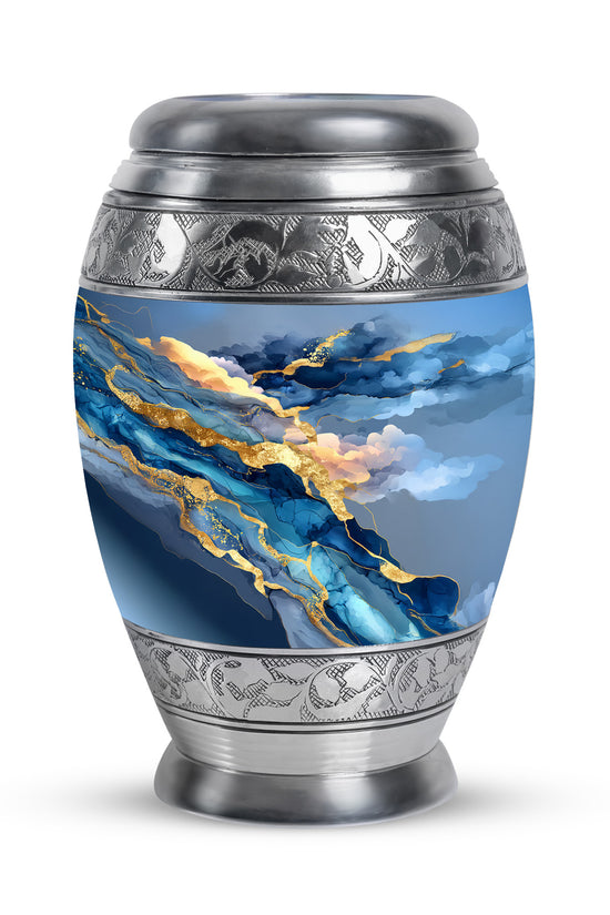 Graceful Blue Blue Sanctuary Urn for Human Ashes - 10-inch, 200 cu in - Karyliz