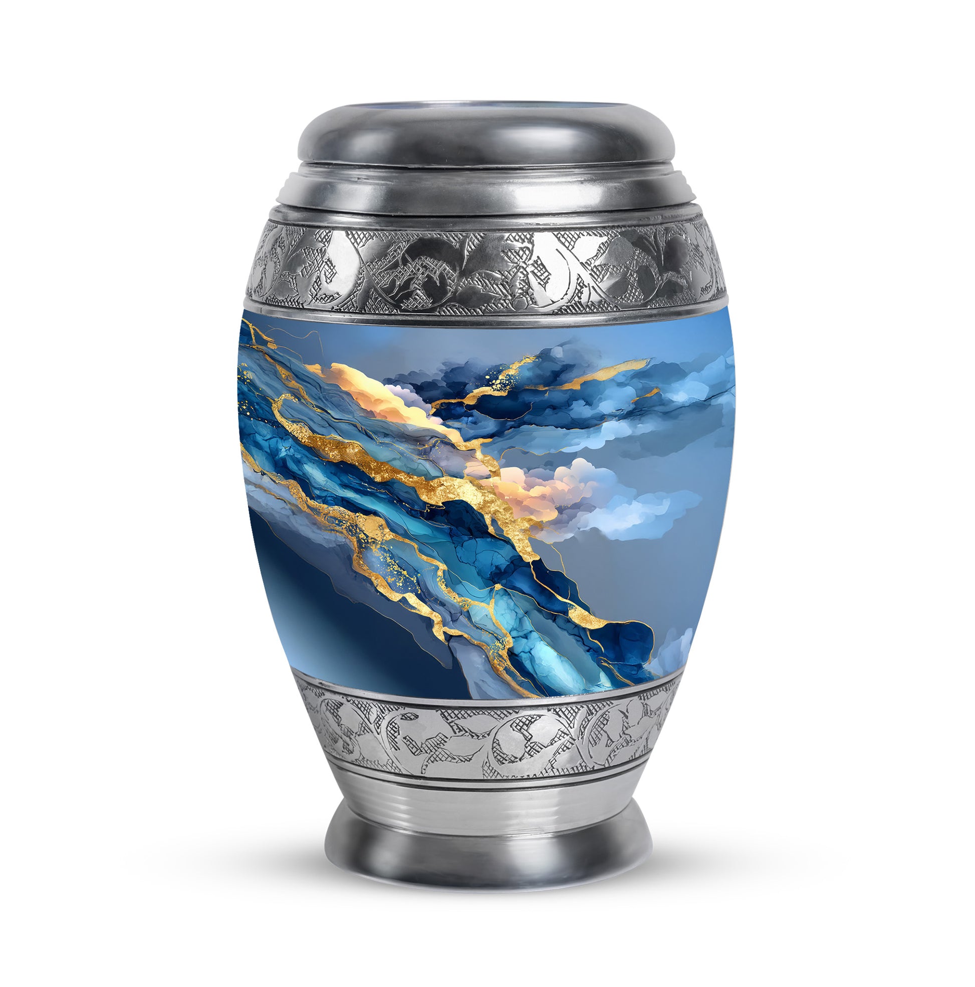 Graceful Blue Blue Sanctuary Urn for Human Ashes - 10-inch, 200 cu in - Karyliz