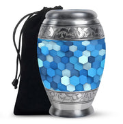 Icy Blue Blue Cremation Urn back view with polished surface - regal blue design with crown-inspired accents - full-size 10 inch 200 cubic inch adult cremation urn