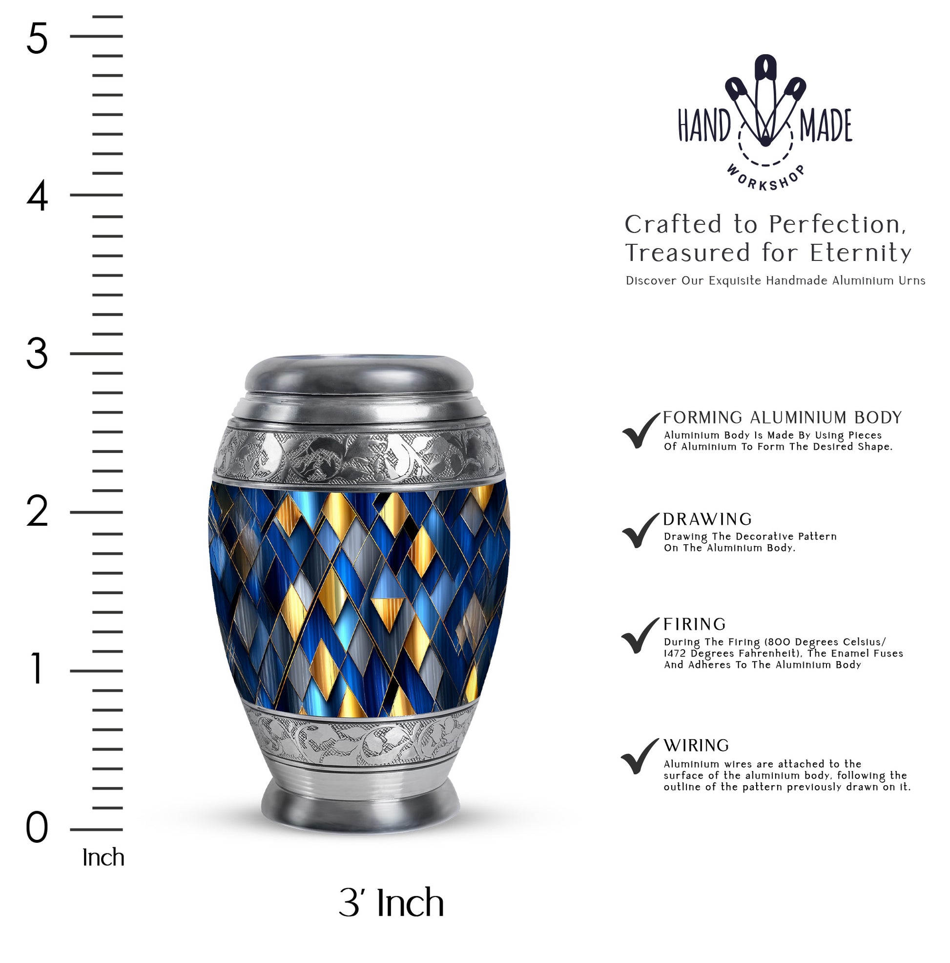 Icy Blue Blue Cremation Urn lifestyle display on memorial shelf - regal blue design with crown-inspired accents - mini keepsake memorial for portion of cremation ashes