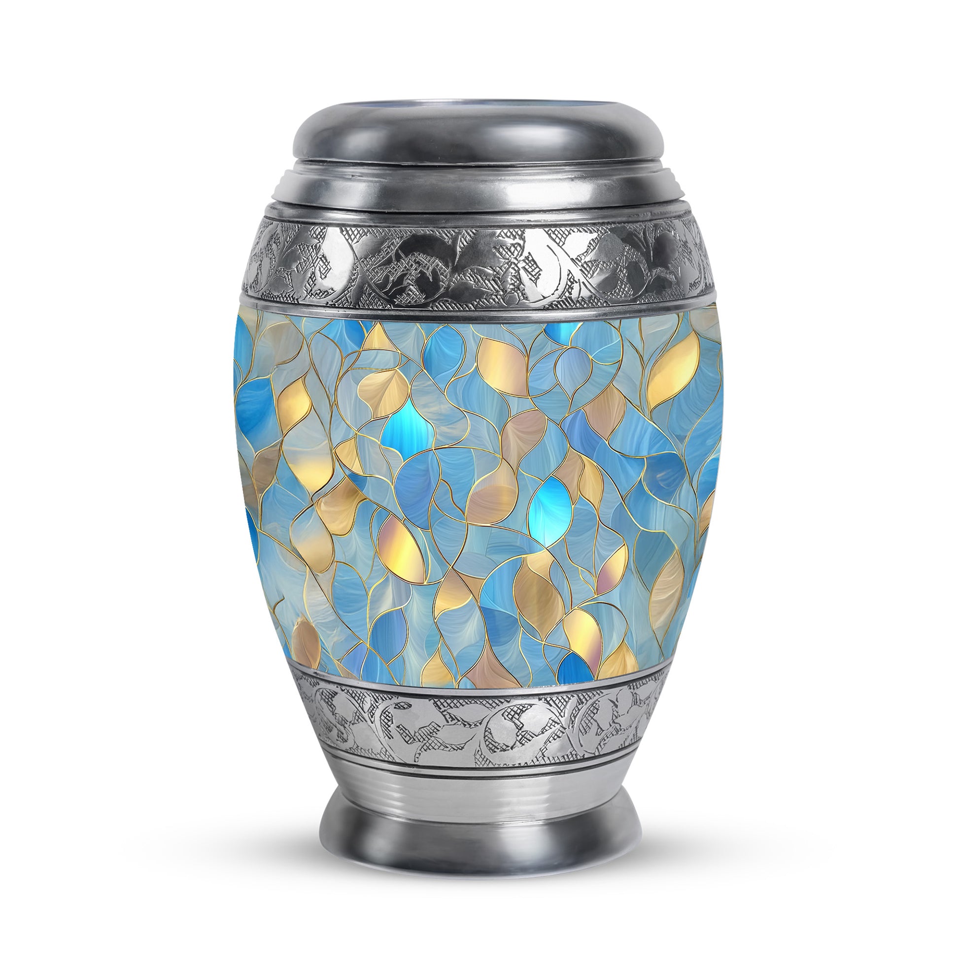 Personalized Elegant Blue Cremation Urns - Blue 10-inch, 200 cu in - Karyliz