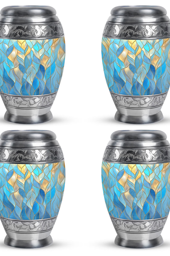 Indigo Blue Cremation Urn urn with complimentary velvet bag - regal blue design with crown-inspired accents - 10 inch aluminum urn for cremated remains