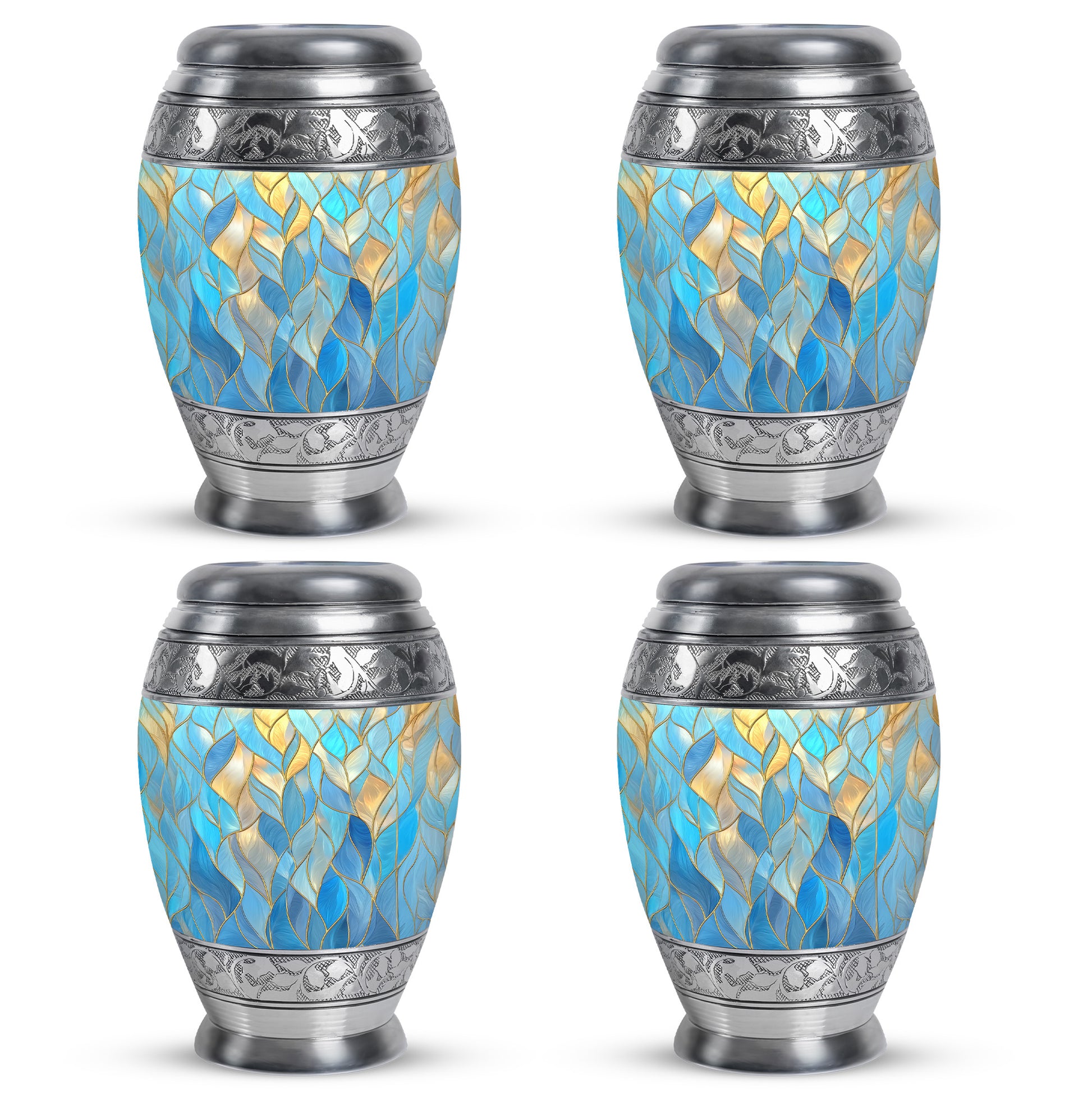 Indigo Blue Cremation Urn urn with complimentary velvet bag - regal blue design with crown-inspired accents - 10 inch aluminum urn for cremated remains