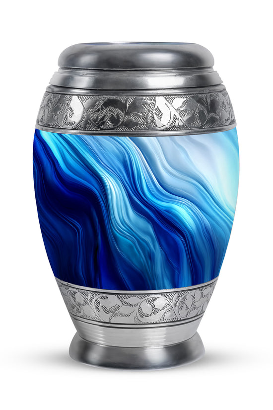 Personalized Blue Steadfast Blue Cremation Urns for Human Ashes - 10-inch, 200 cu in - Karyliz