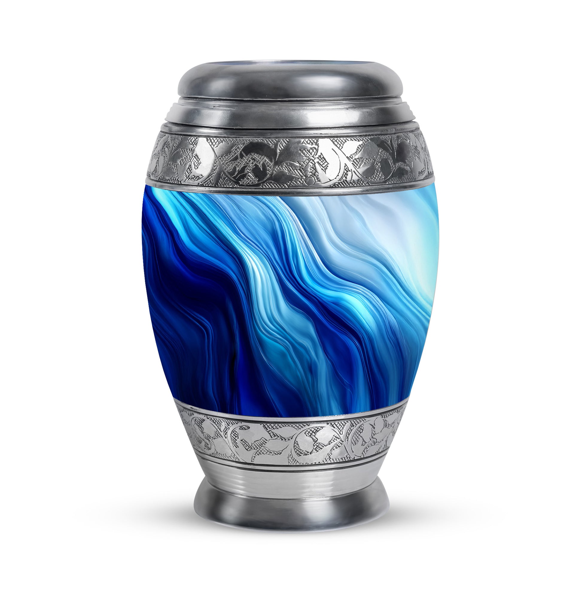 Personalized Blue Steadfast Blue Cremation Urns for Human Ashes - 10-inch, 200 cu in - Karyliz