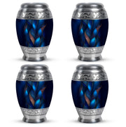Serene Blue Blue Cremation Urn urn with complimentary velvet bag - majestic blue pattern with filigree border - 10 inch aluminum urn for cremated remains