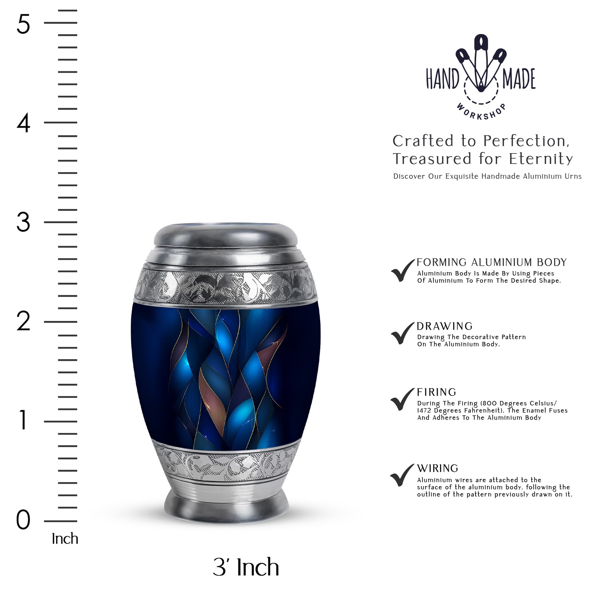 Pastel Blue Blue Cremation Urn lifestyle display on memorial shelf - regal blue design with crown-inspired accents - mini keepsake memorial for portion of cremation ashes