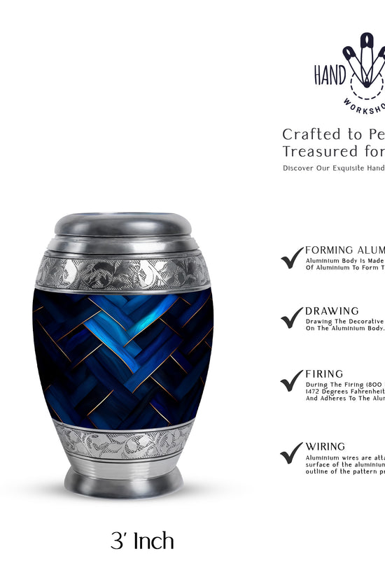 Dusty Blue Blue Cremation Urn lifestyle display on memorial shelf - regal blue design with crown-inspired accents - mini keepsake memorial for portion of cremation ashes