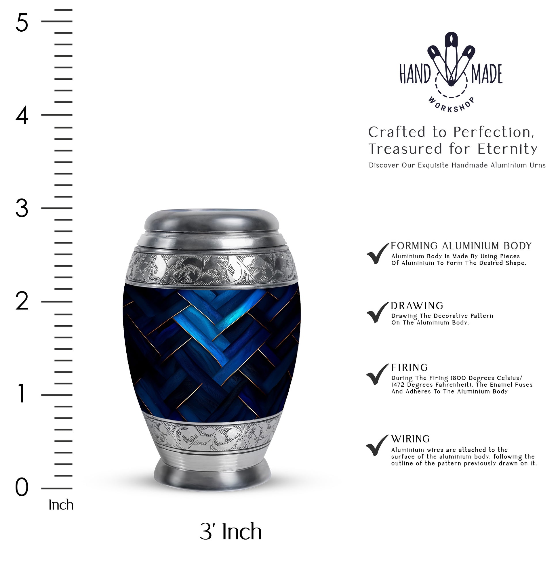 Dusty Blue Blue Cremation Urn lifestyle display on memorial shelf - regal blue design with crown-inspired accents - mini keepsake memorial for portion of cremation ashes