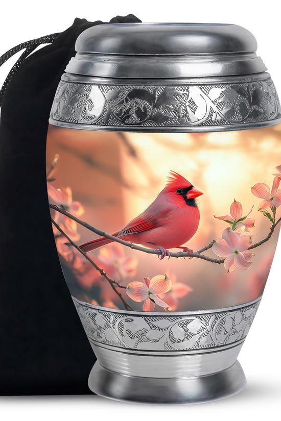 Cherry Blossoms Urn For Cremation Ashes - Cardinal Bird Urn For Sale