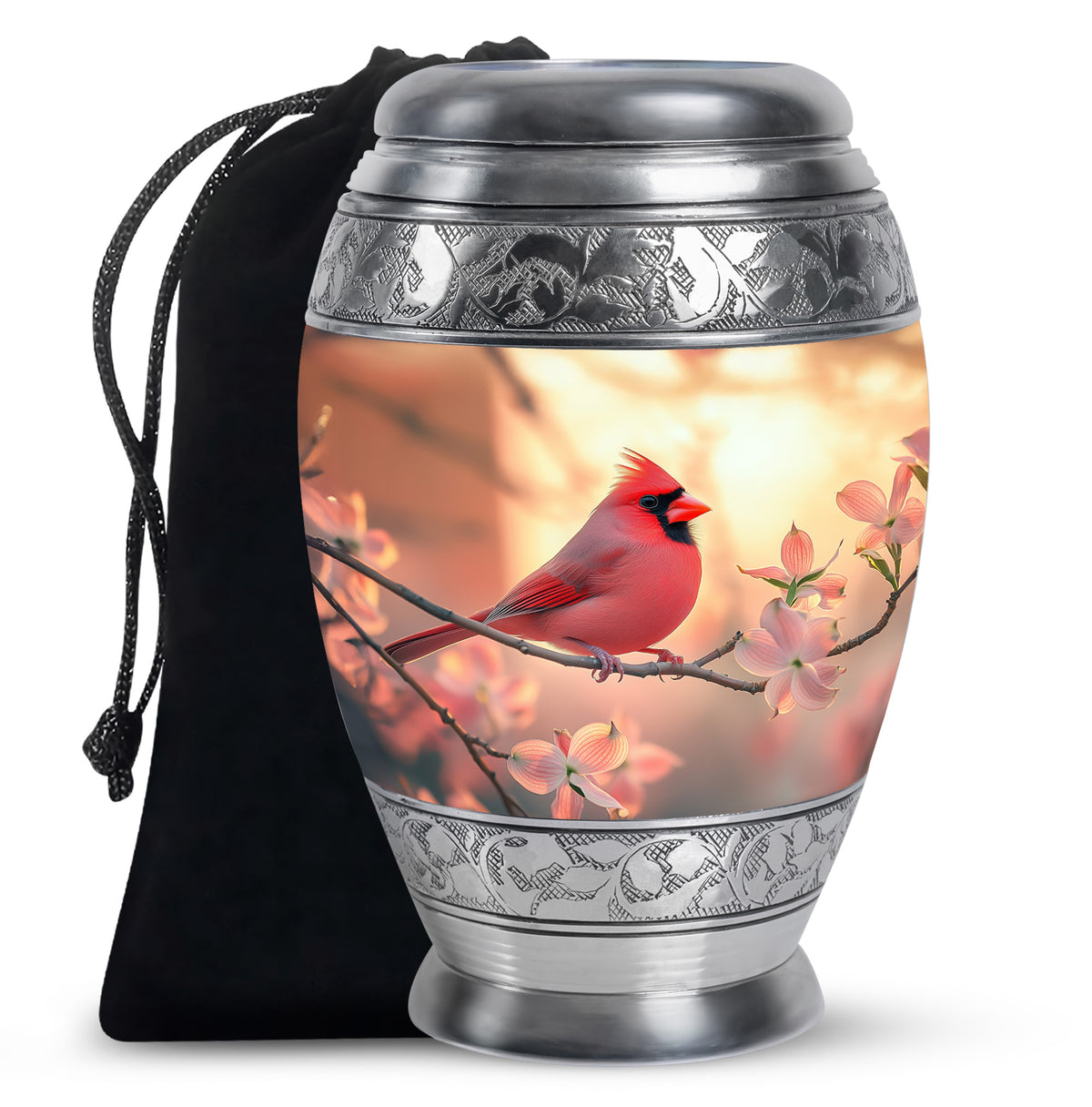 Cherry Blossoms Urn For Cremation Ashes - Cardinal Bird Urn For Sale