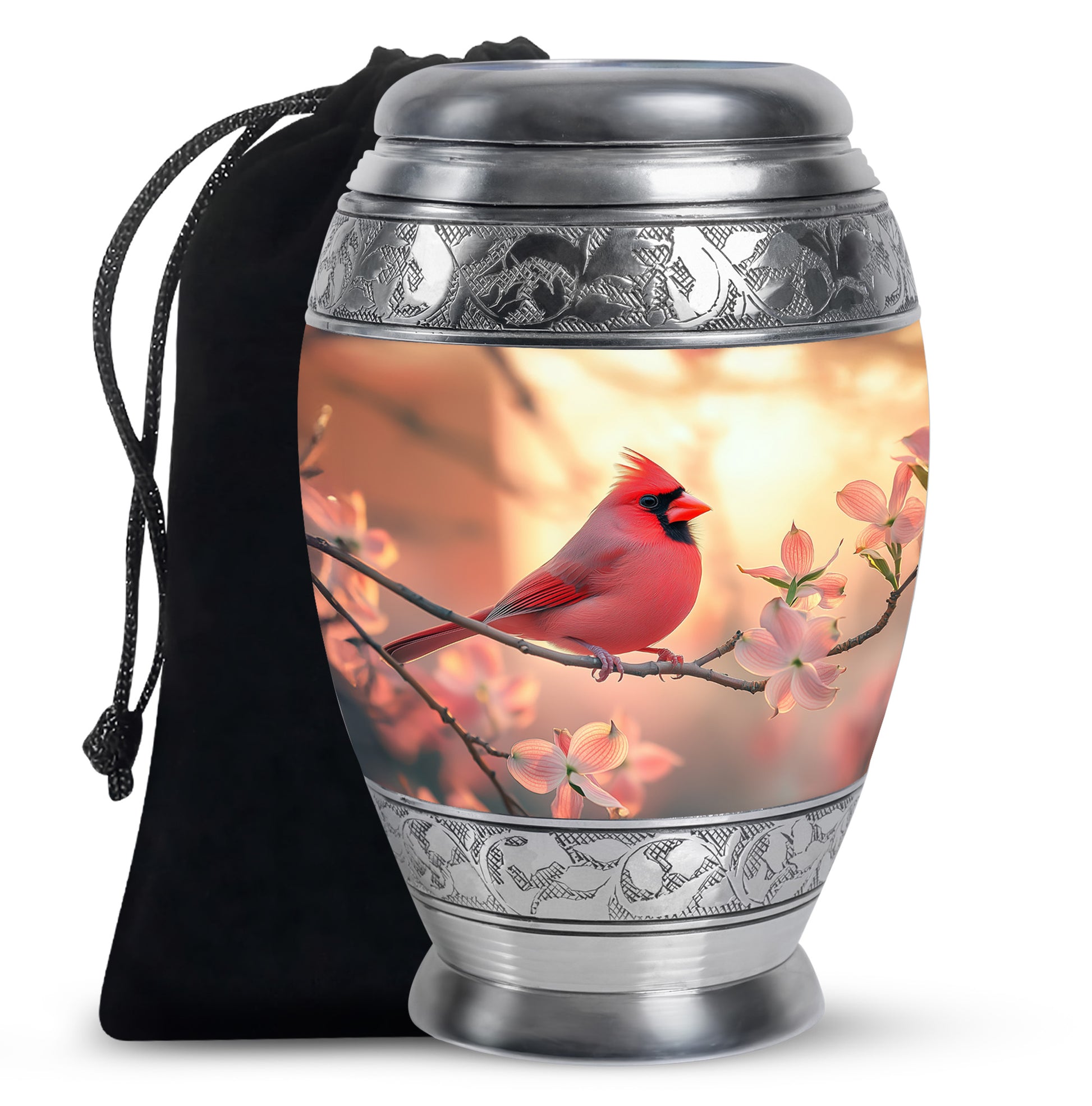 Cherry Blossoms Urn For Cremation Ashes - Cardinal Bird Urn For Sale