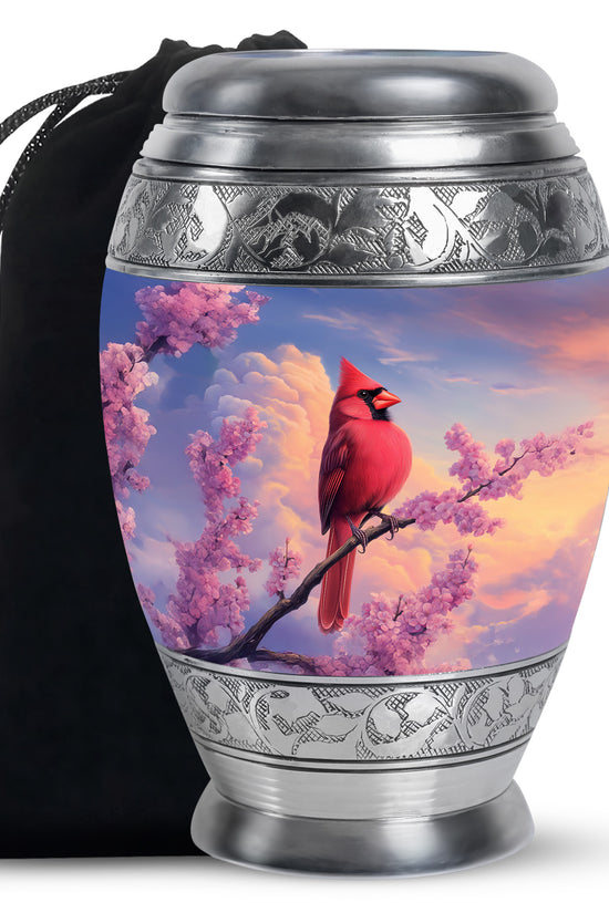 Cardinal Bird Urn For Mother - Pink Blossoms Cremation Urn For Ashes