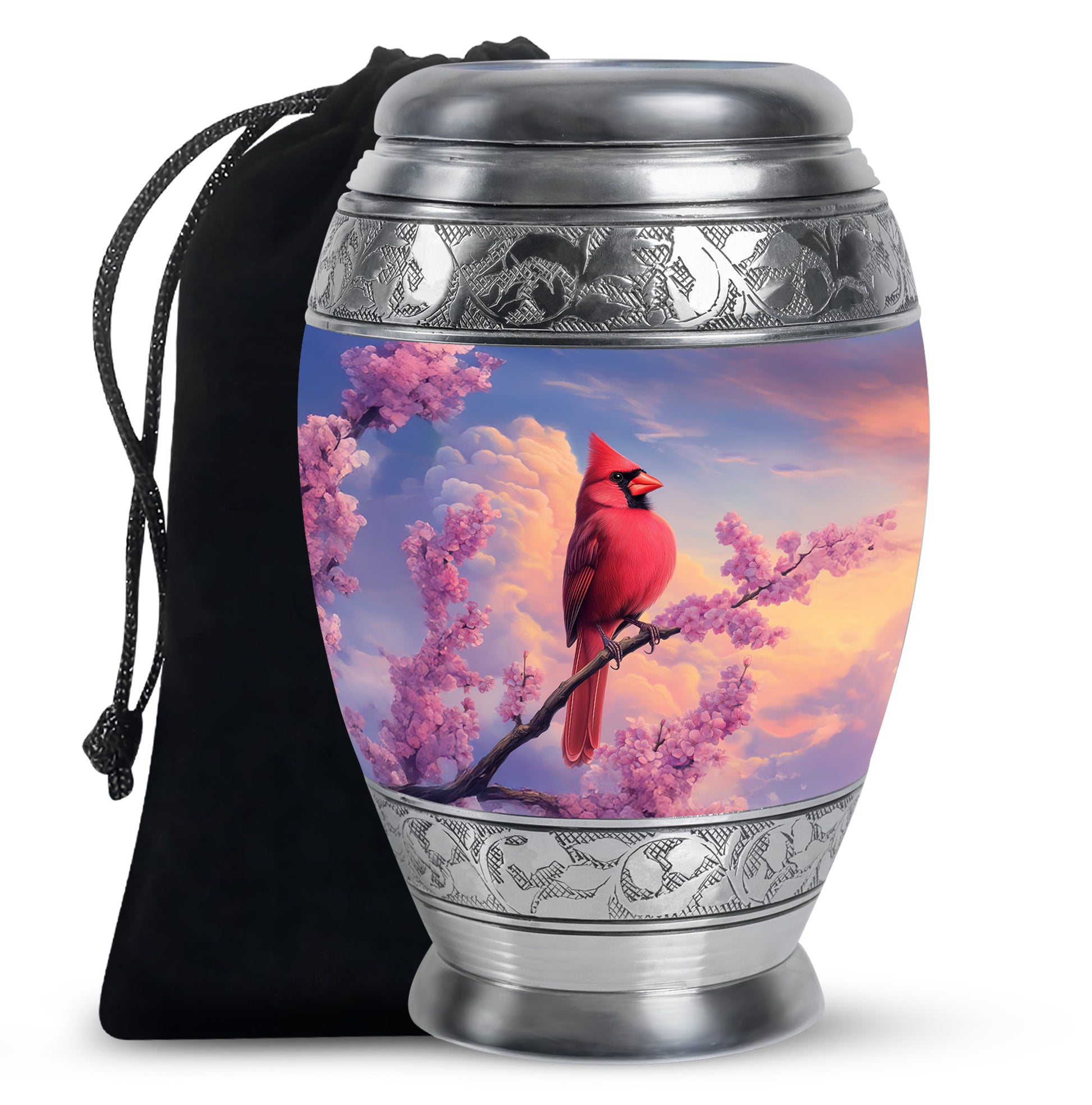 Cardinal Bird Urn For Mother - Pink Blossoms Cremation Urn For Ashes