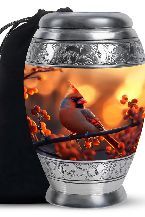 Orange Urn For Adult Human Ashes - Cardinal Bird Ashes Urn For Funeral