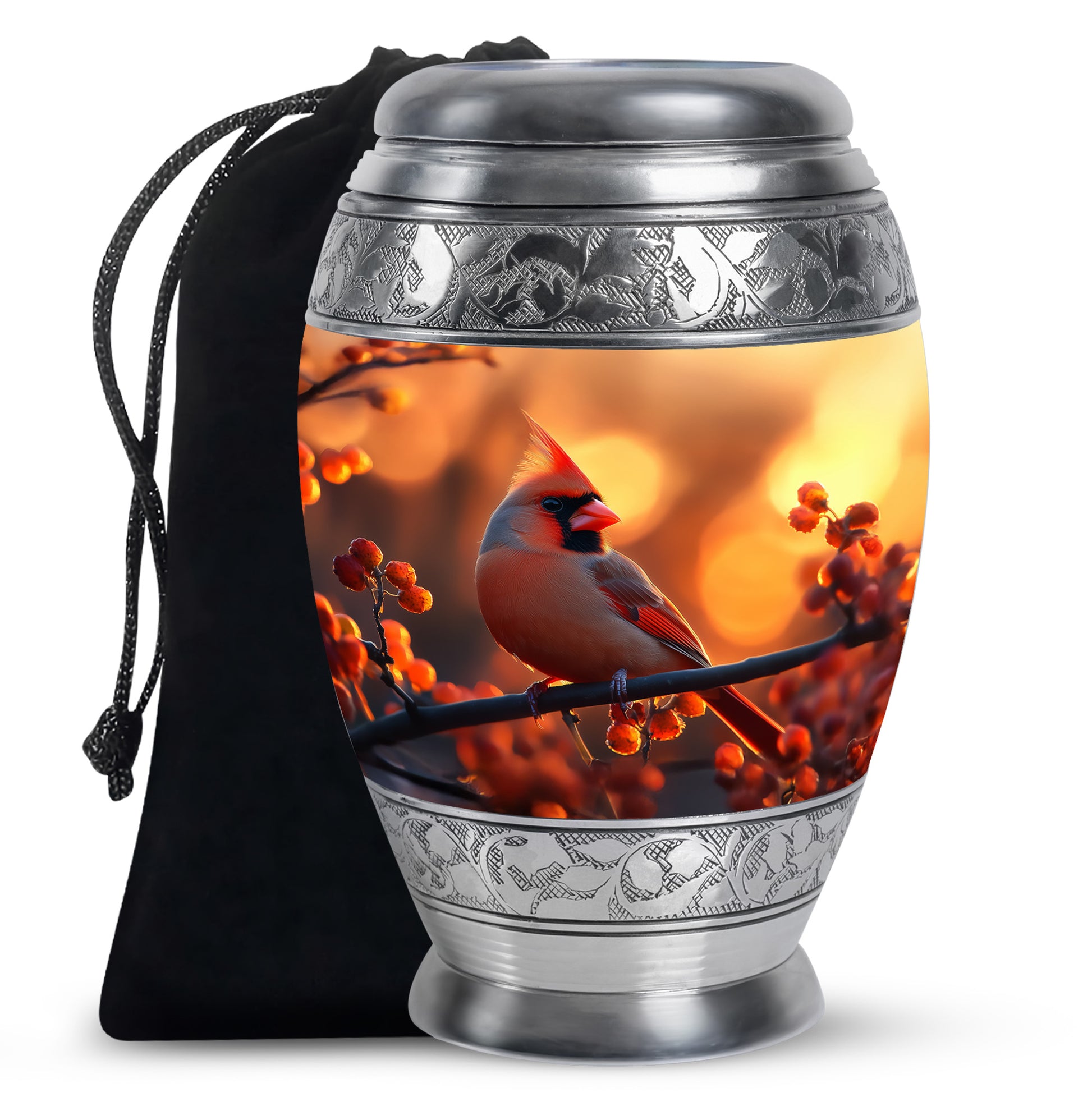 Orange Urn For Adult Human Ashes - Cardinal Bird Ashes Urn For Funeral