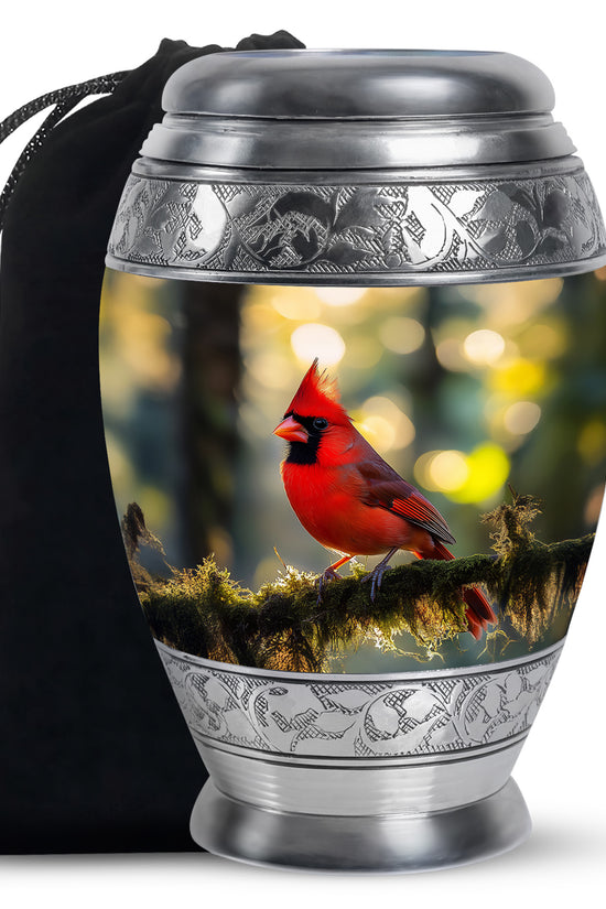 Cardinal Bird Forest Memorial Urn - Nature Funeral Urn For Human Ashes