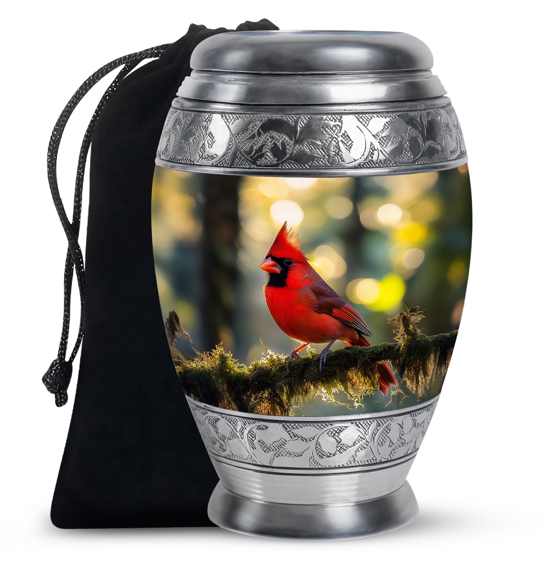 Cardinal Bird Forest Memorial Urn - Nature Funeral Urn For Human Ashes