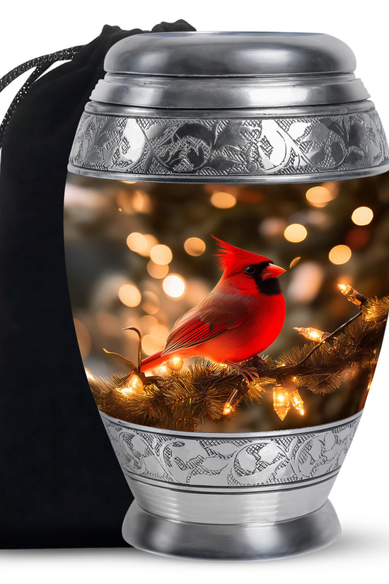 Cardinal Bird Golden Light Funeral Urn - Brown Cremation Urn For Mother & Father