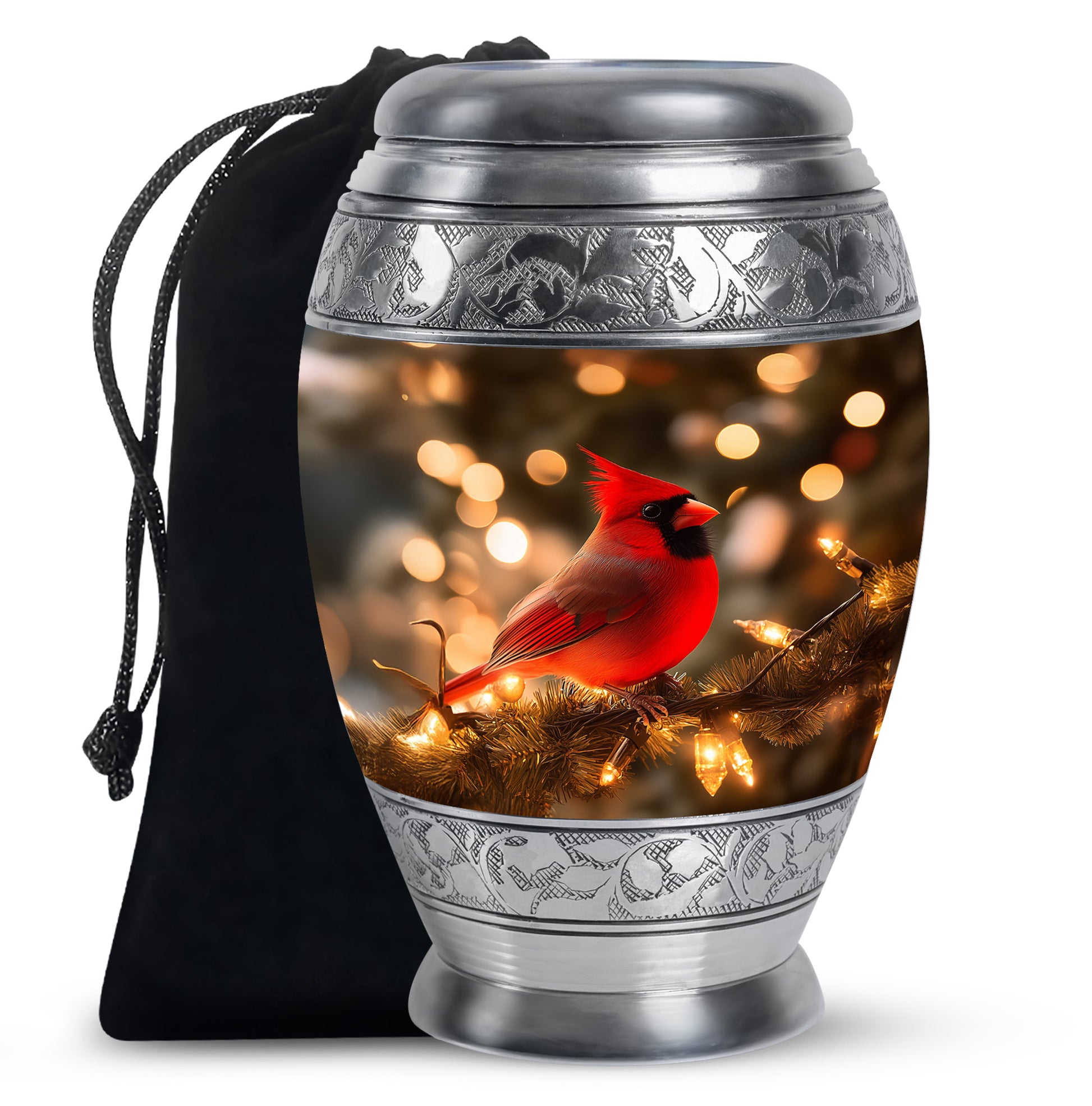 Cardinal Bird Golden Light Funeral Urn - Brown Cremation Urn For Mother & Father