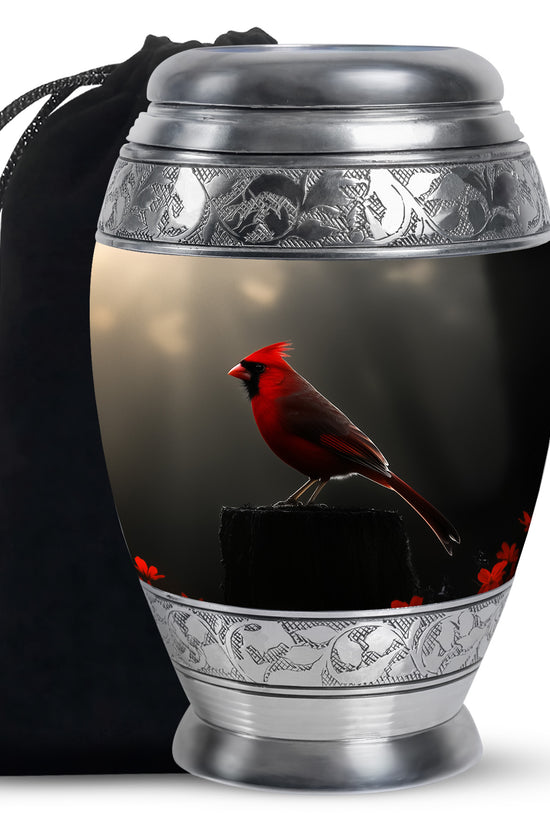 Cardinal Bird Black Cremation Urn - Modern Memorial Urn Adult