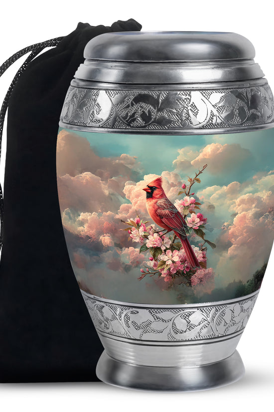 Red Cardinal Floral Cremation Urn - Blossom Memorial Urn For Mom