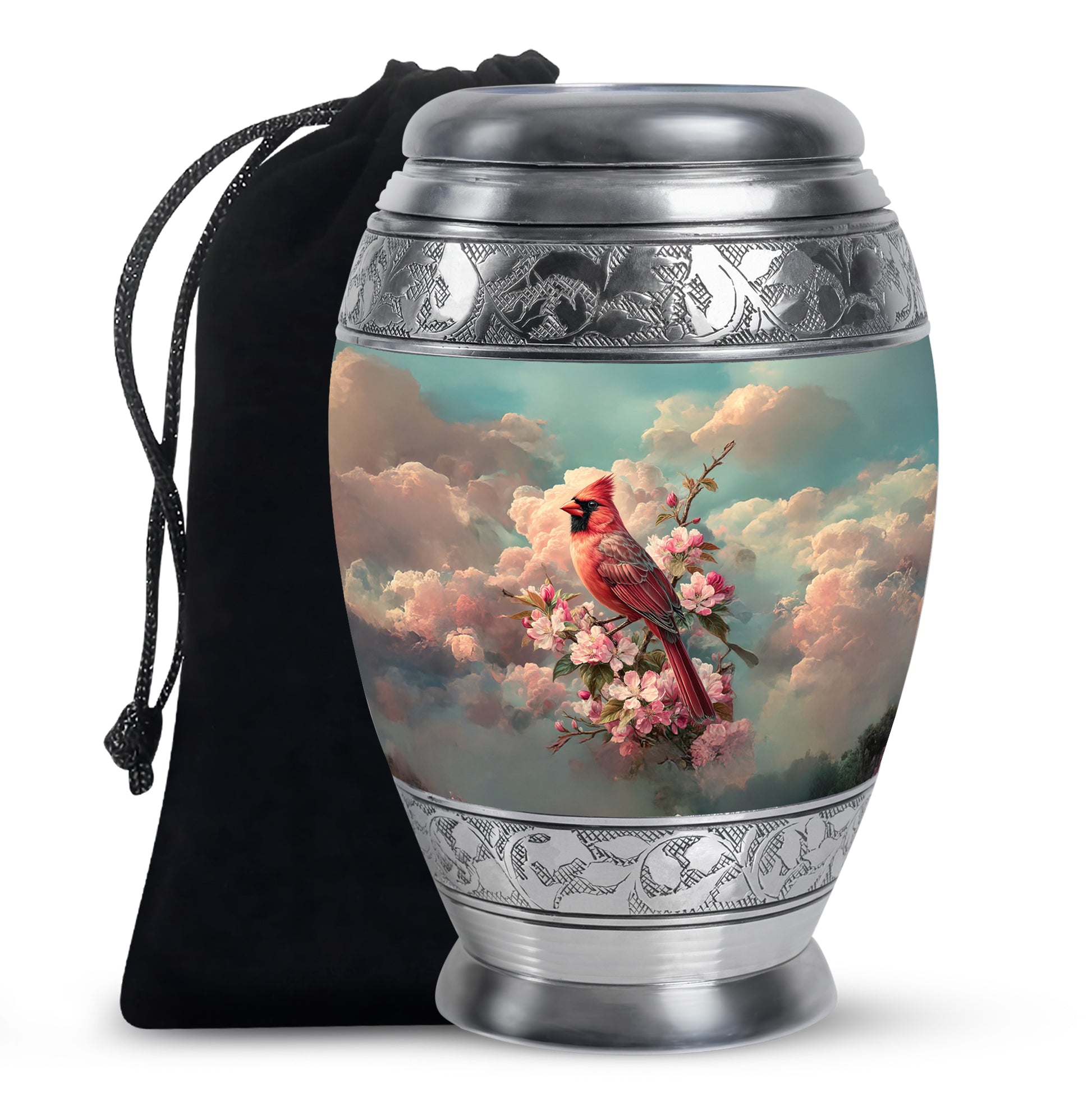 Red Cardinal Floral Cremation Urn - Blossom Memorial Urn For Mom