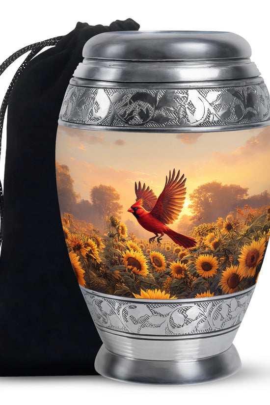 Cardinal Creamtion Urn - Golden Sunflower Cremation Urn For Ashes