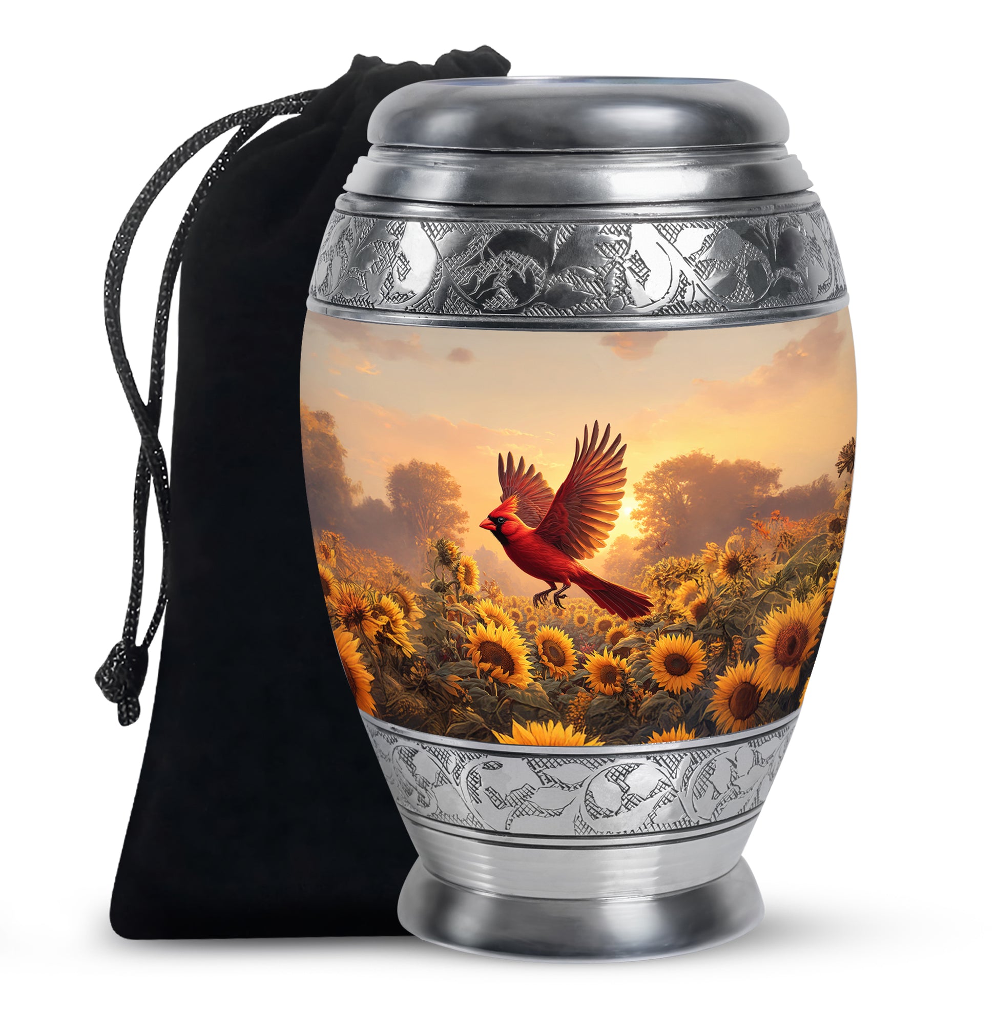 Cardinal Creamtion Urn - Golden Sunflower Cremation Urn For Ashes