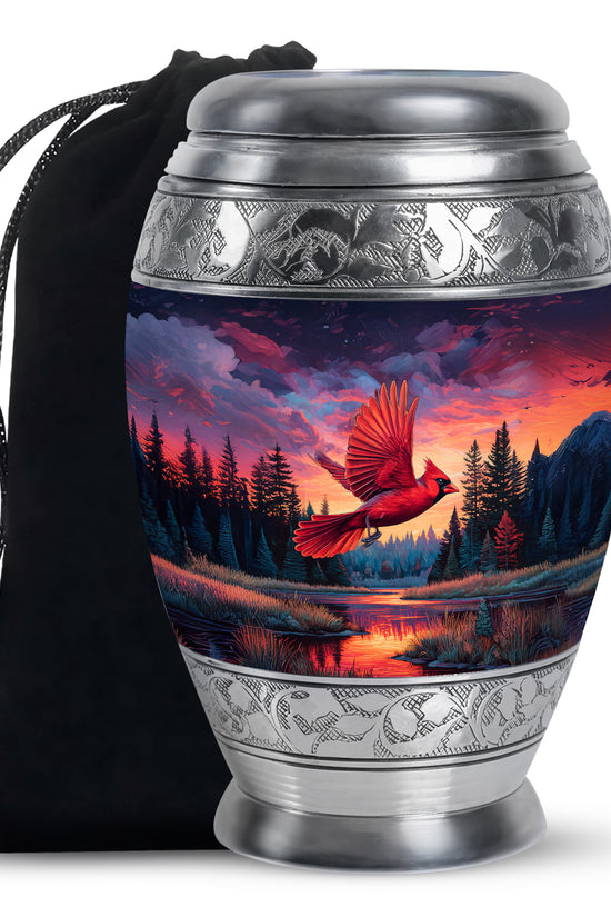 Artistic Cardinal Bird Cremation Urn - Forest Theme Memorial Urn For Human Ashes