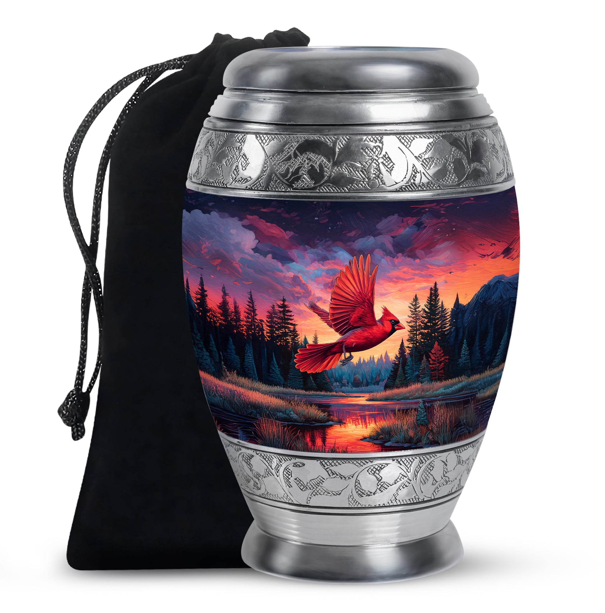 Artistic Cardinal Bird Cremation Urn - Forest Theme Memorial Urn For Human Ashes