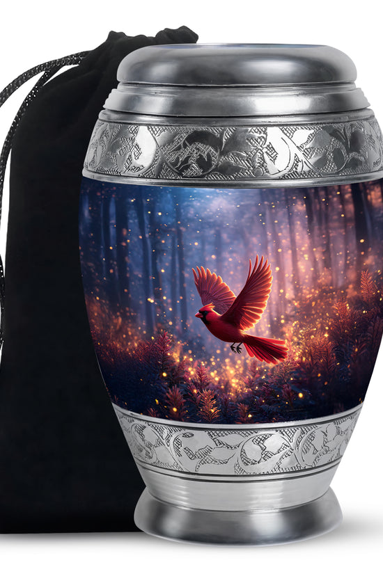 Flying Cardinal Bird Memorial Urn - Glowing Forest Crremation Urn For Adult Ashes