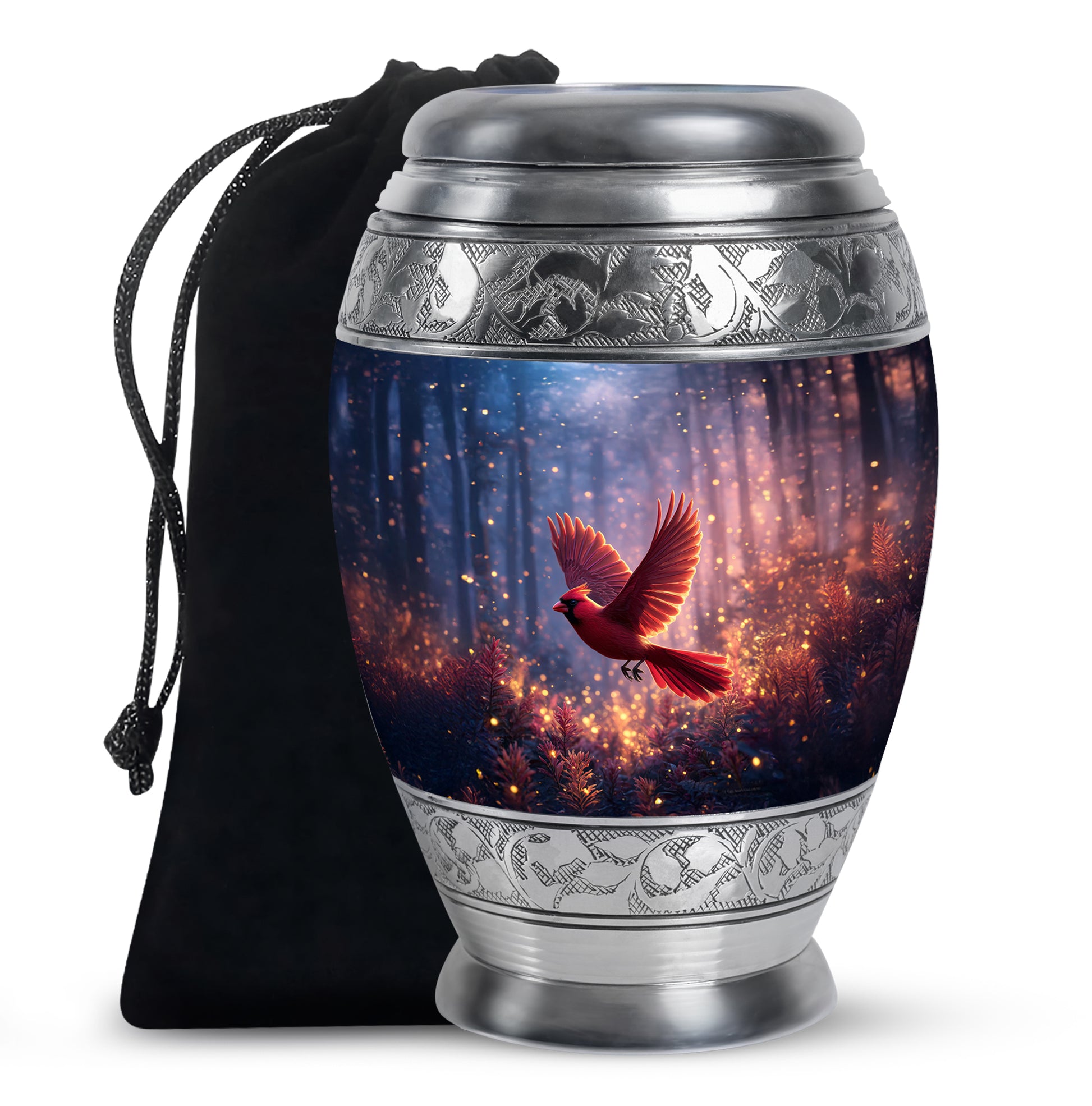 Flying Cardinal Bird Memorial Urn - Glowing Forest Crremation Urn For Adult Ashes
